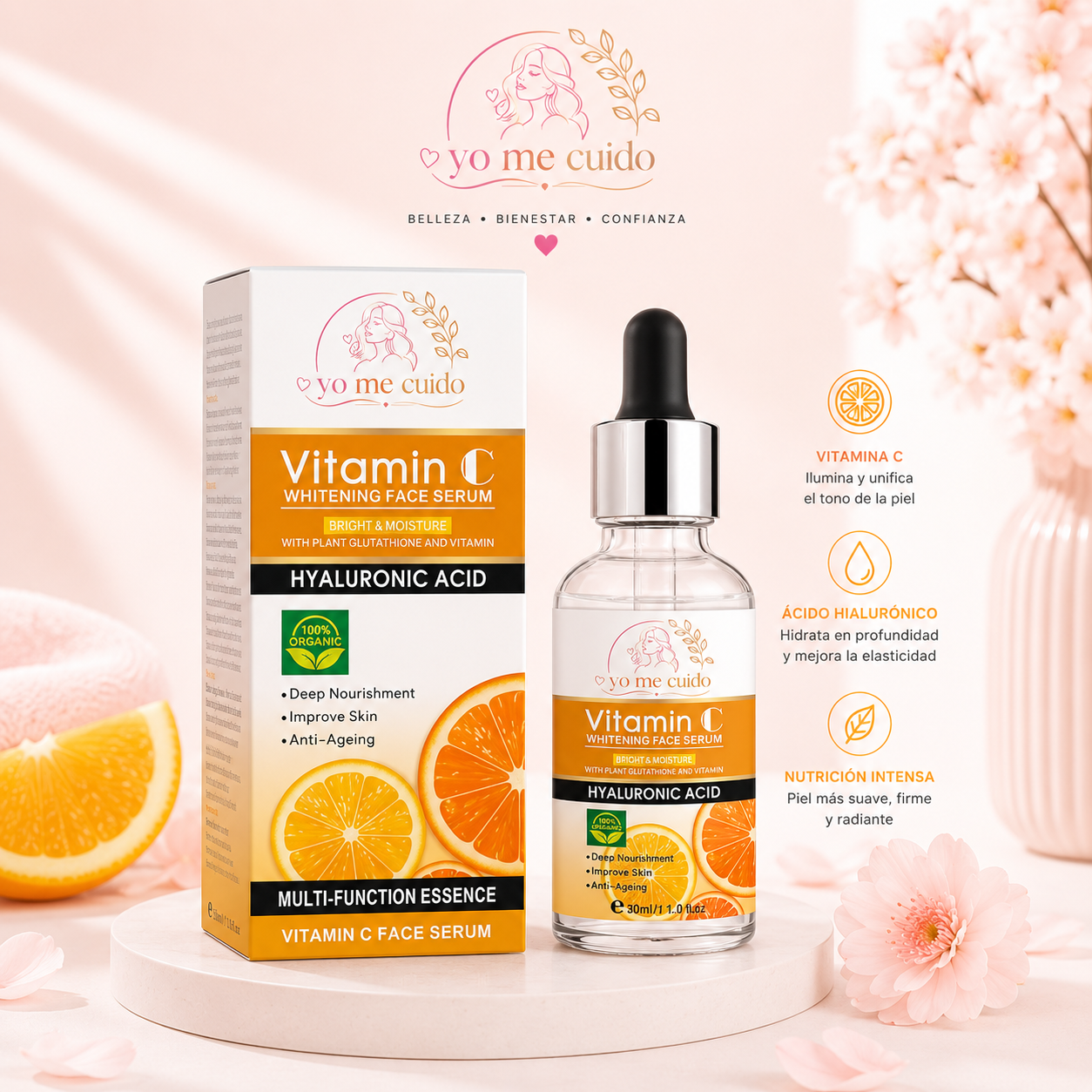 SERUM FACIAL 2 en 1 vitamina C + acido hialuronico